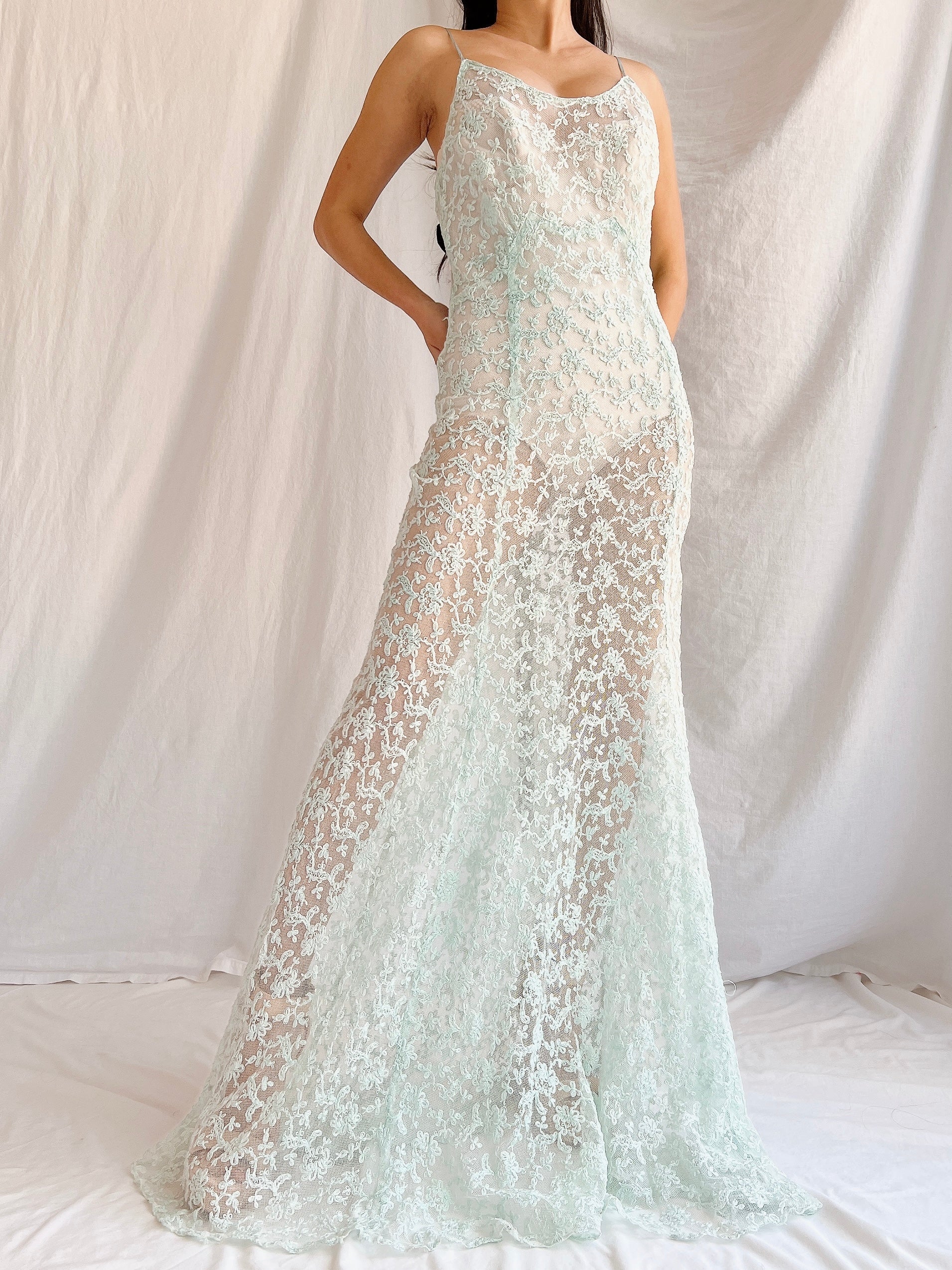 1930s Sheer Lace Tulle Dress - S