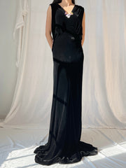 1930s Sill Velvet Gown with Pansies - M