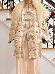 1950s Silk Jacket with fur Stole - Size M