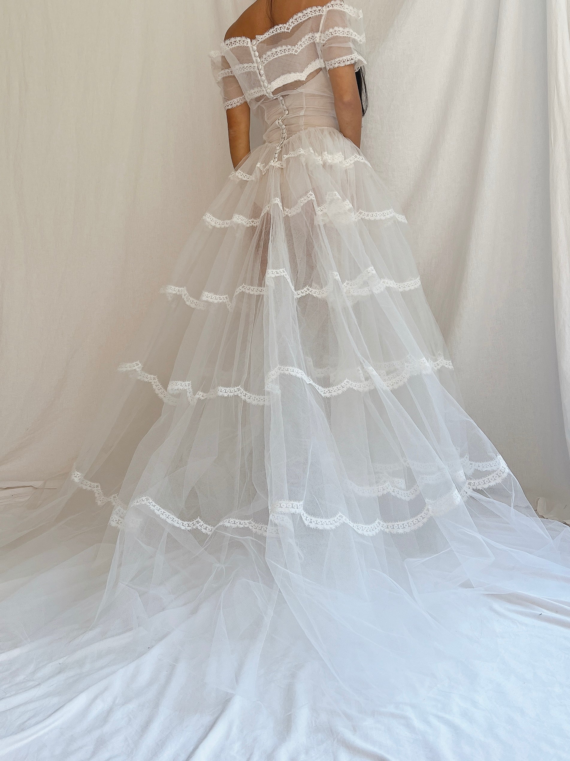 1950s Sheer Tulle Dress - S