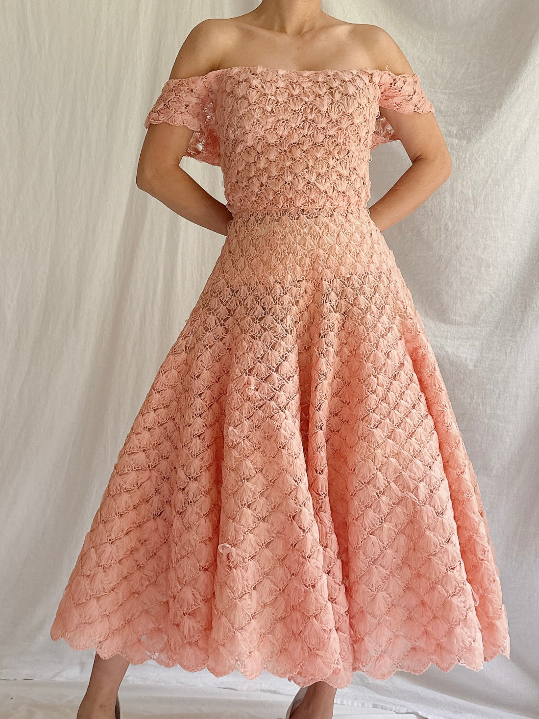 1950s Silk Ribbon Woven Dress - S
