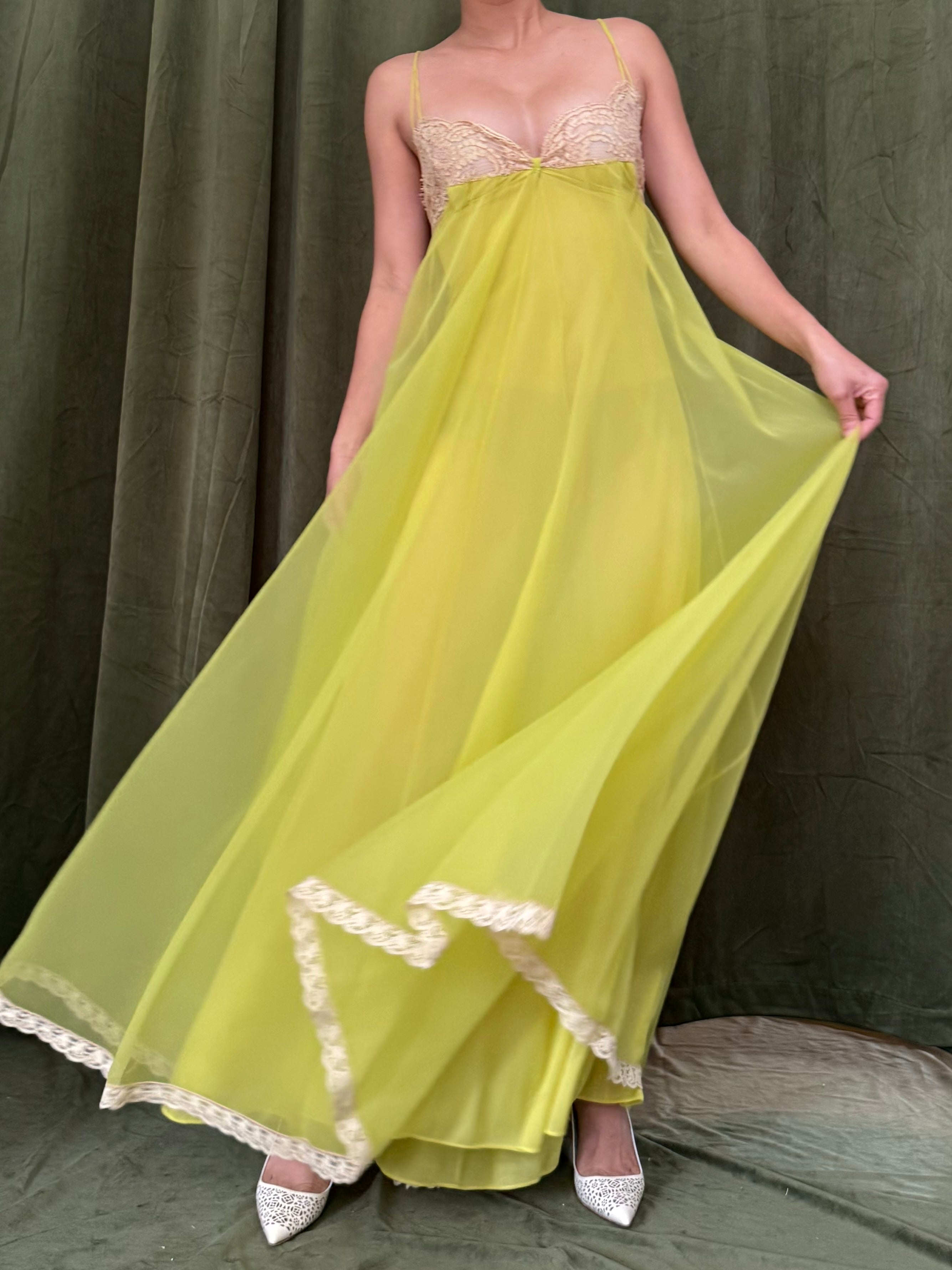 1960s Chartreuse Tricot Nylon Set - S