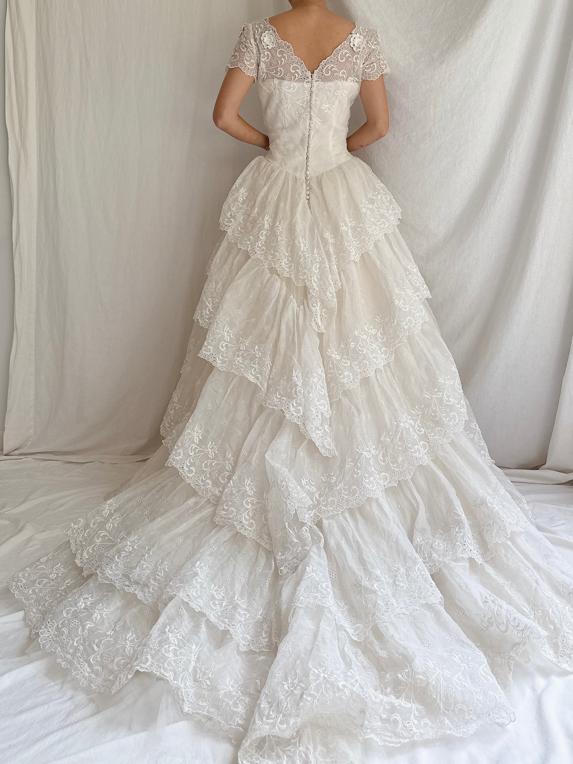 1950s Organdy Tiered Gown - S