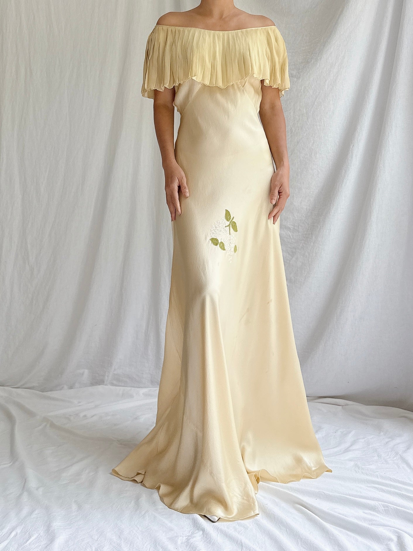 1930s Silk Butter Yellow Bias Cut Dress - M
