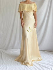 1930s Silk Butter Yellow Bias Cut Dress - M
