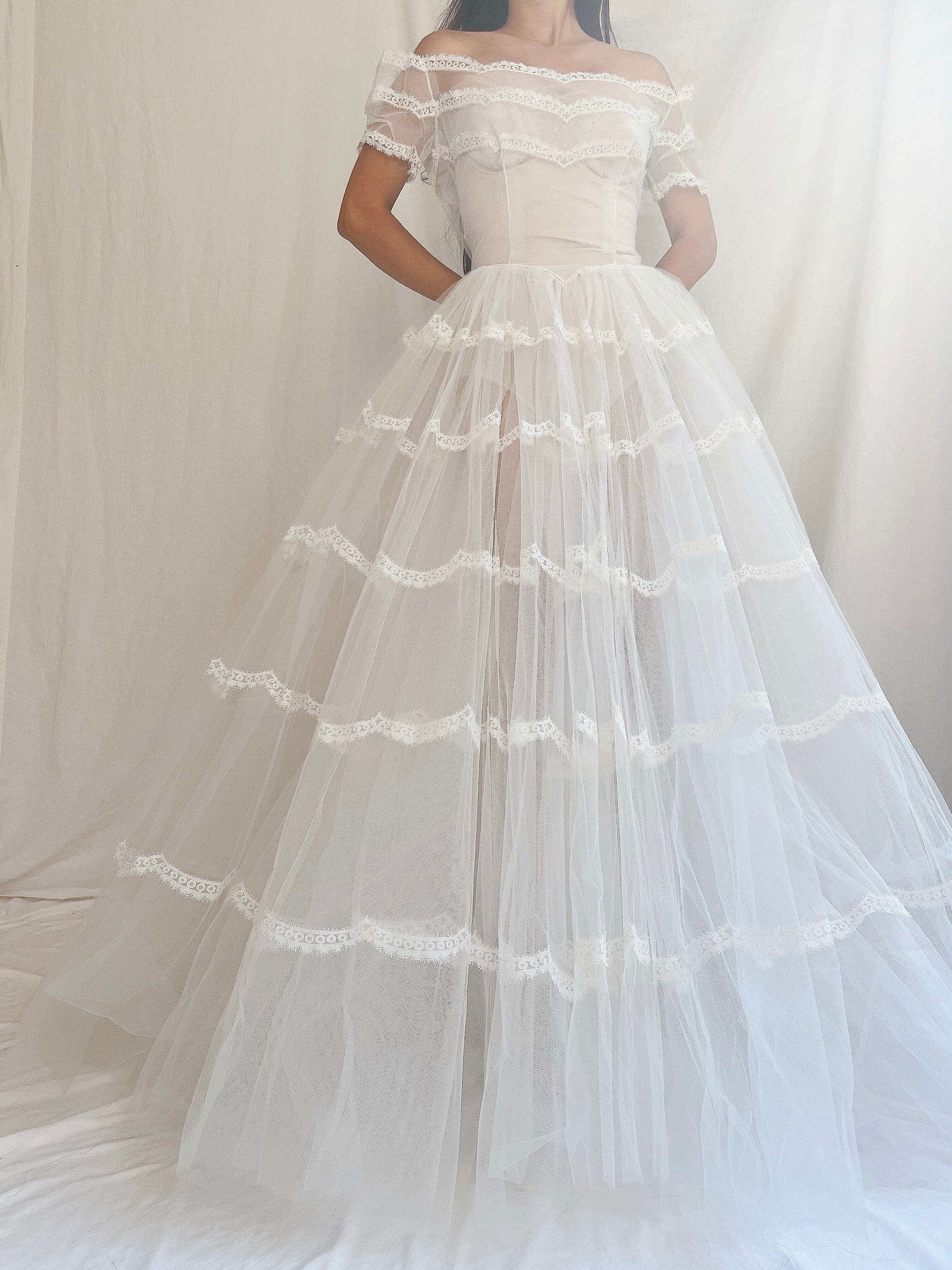 1950s Sheer Tulle Dress - S
