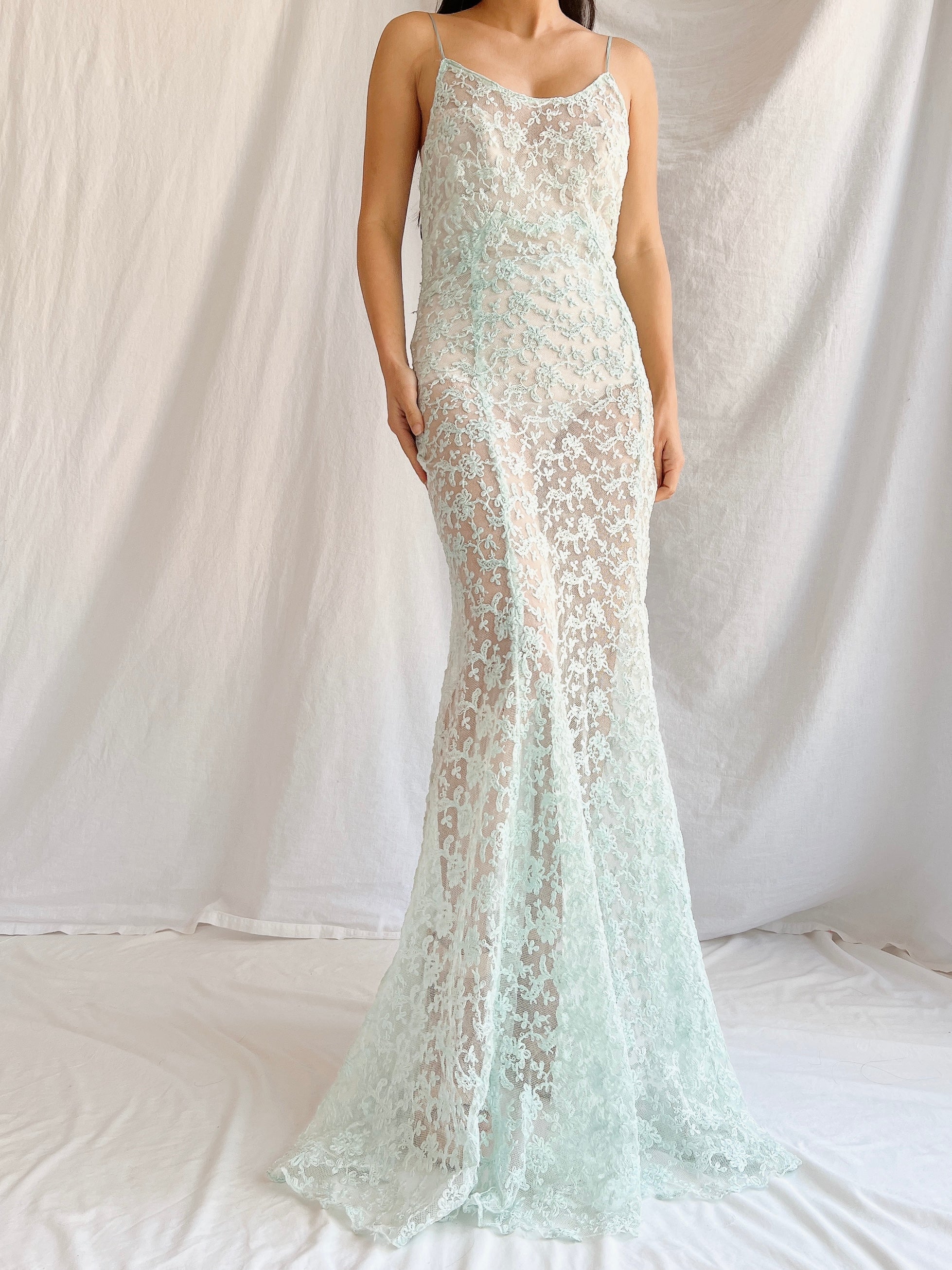 1930s Sheer Lace Tulle Dress - S