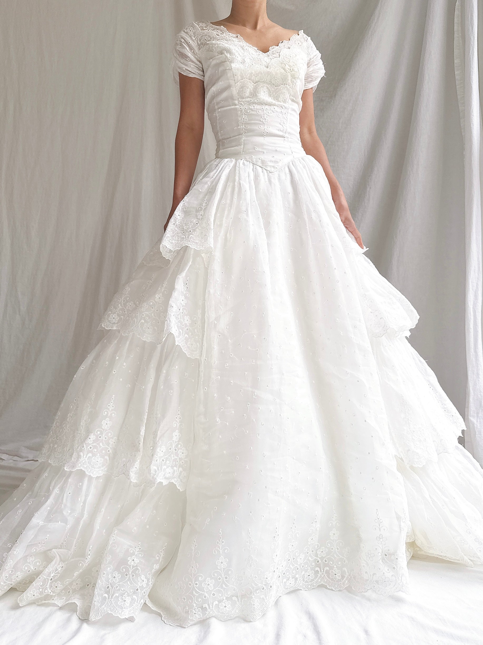 1950s Organdy Embroidered Gown - S/4/6