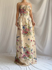 1950s Rare Silk Printed Brocade Gown - S/M