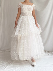 1950s Tulle Embroidered Dress - XS