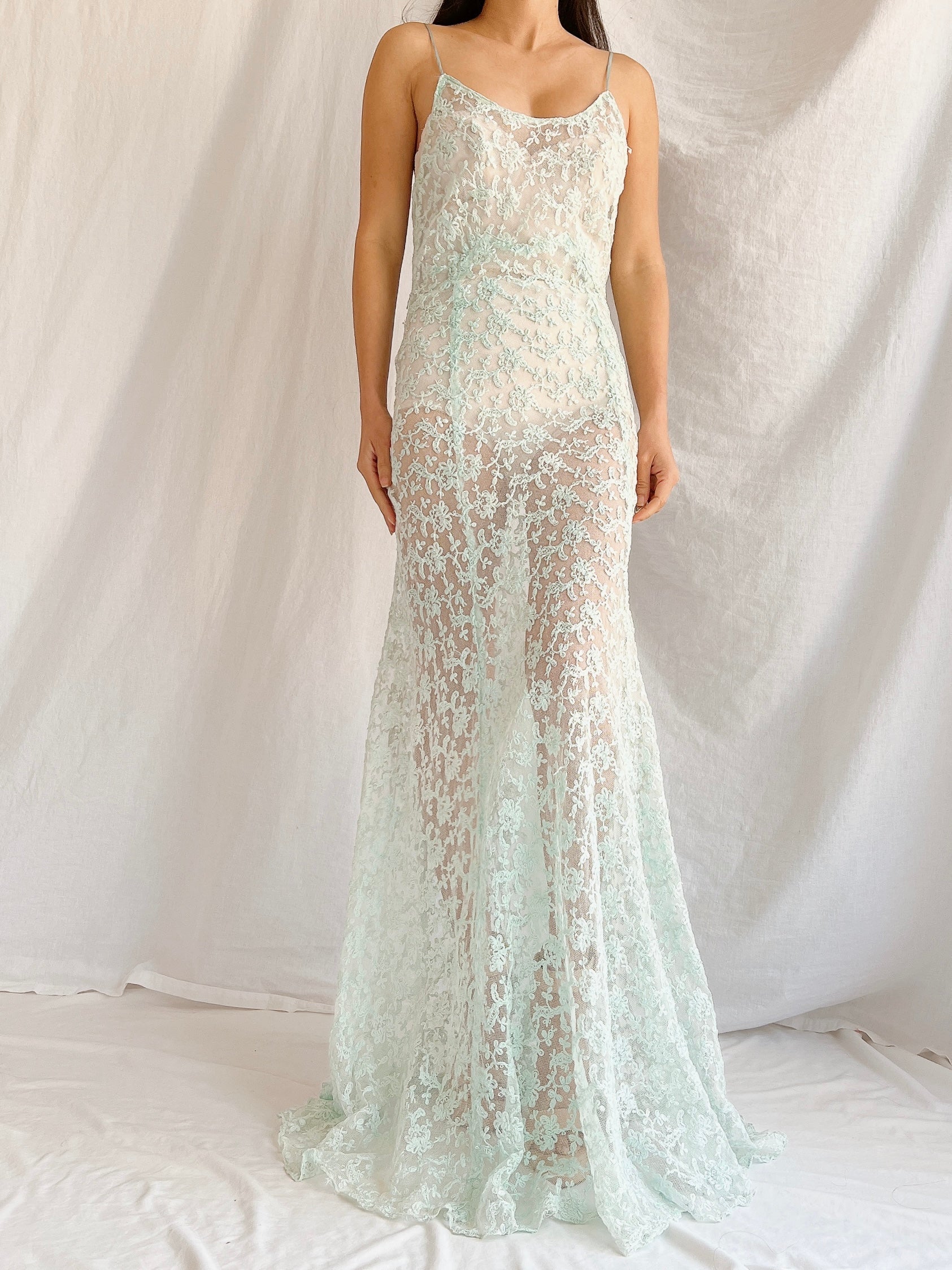 1930s Sheer Lace Tulle Dress - S