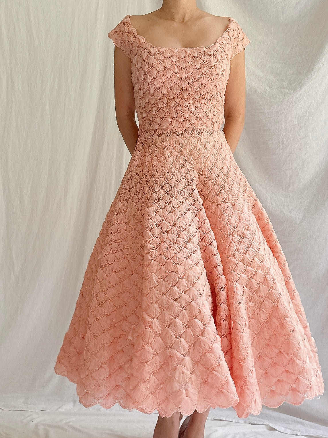 1950s Silk Ribbon Woven Dress - S