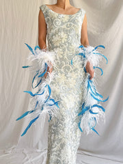 1960s Baby Blue Wool Sequins Gown - M