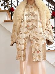 1950s Silk Jacket with fur Stole - Size M