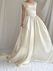 1940s/50s Portrait Collar Satin Gown - XS