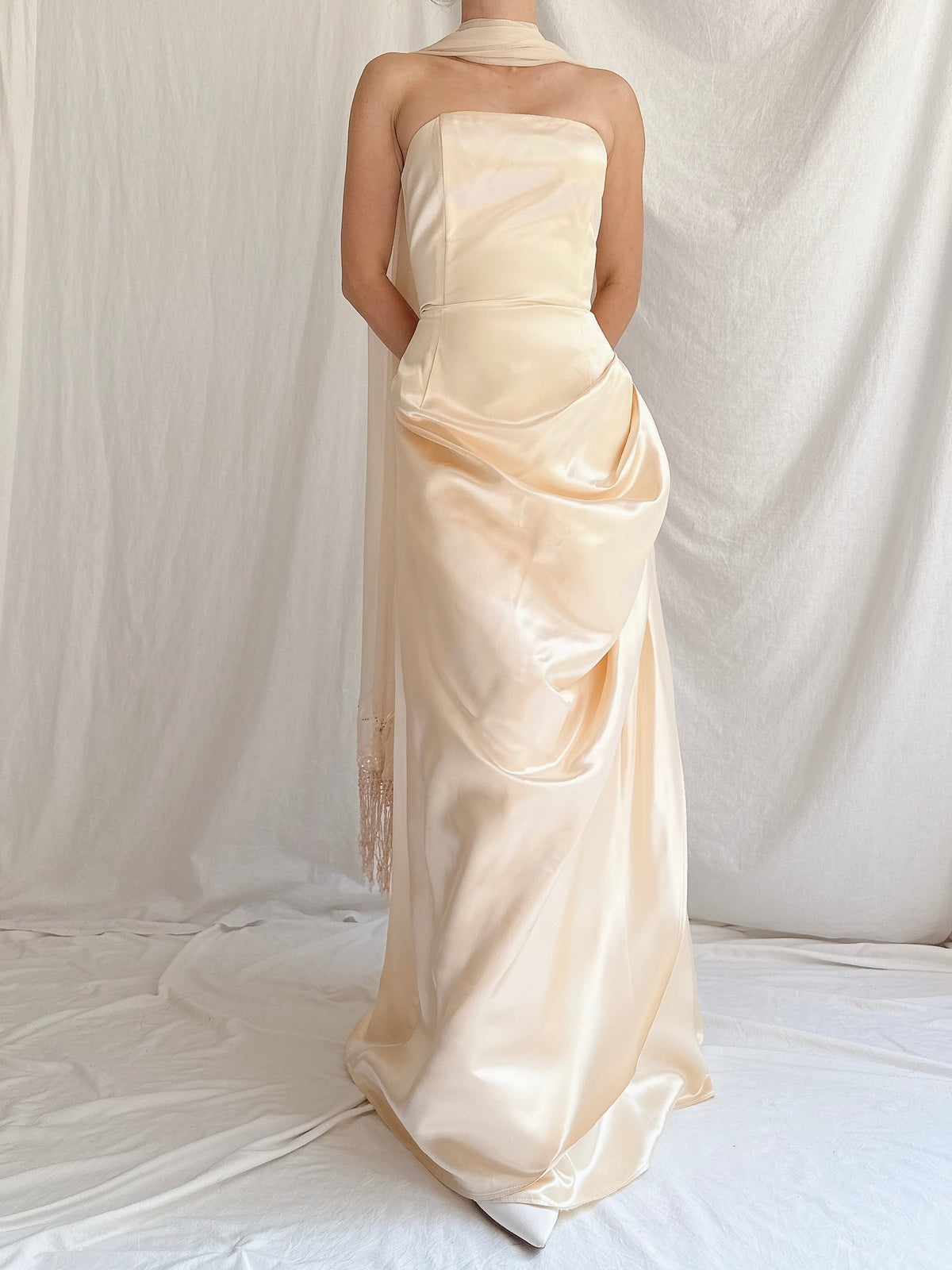 00s Jessica McClintock Butter Champagne Dress - S