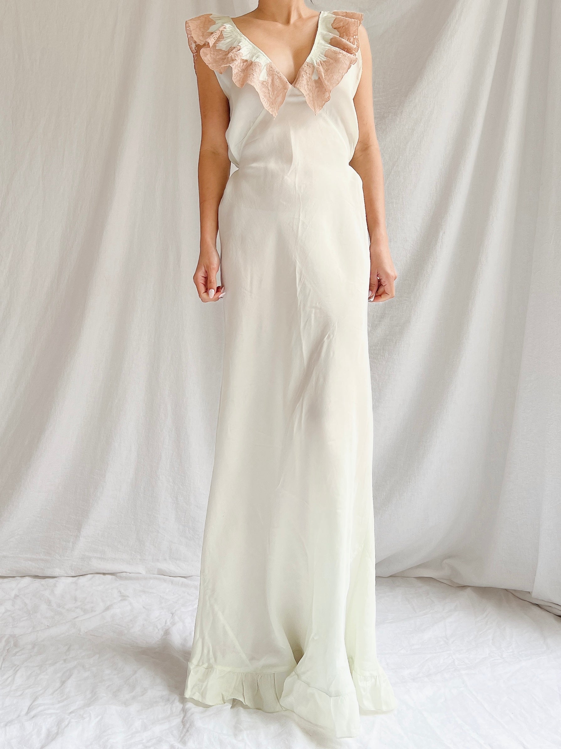 1930s Silk/Rayon Celadon Slip Gown - M