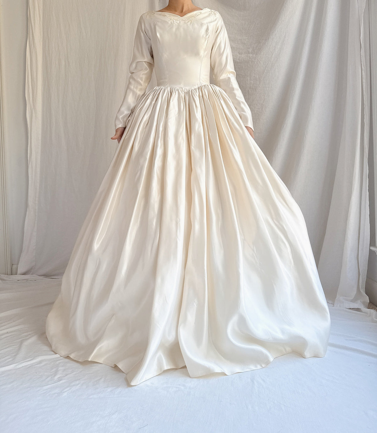 1950s Satin Long Sleeve Gown - XS