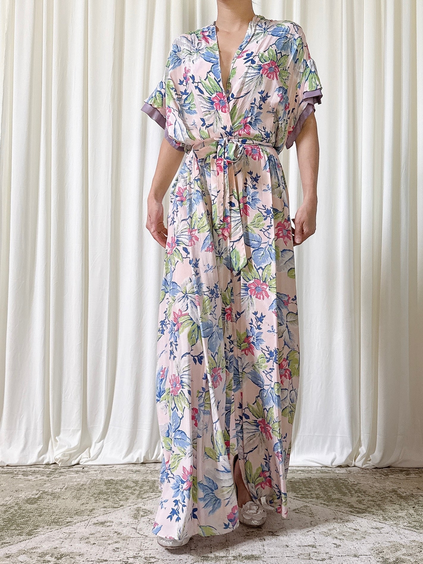 1940s Silk Floral Duster - S/M
