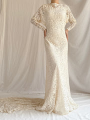 1930s Lace Long Sleeve Gown - S