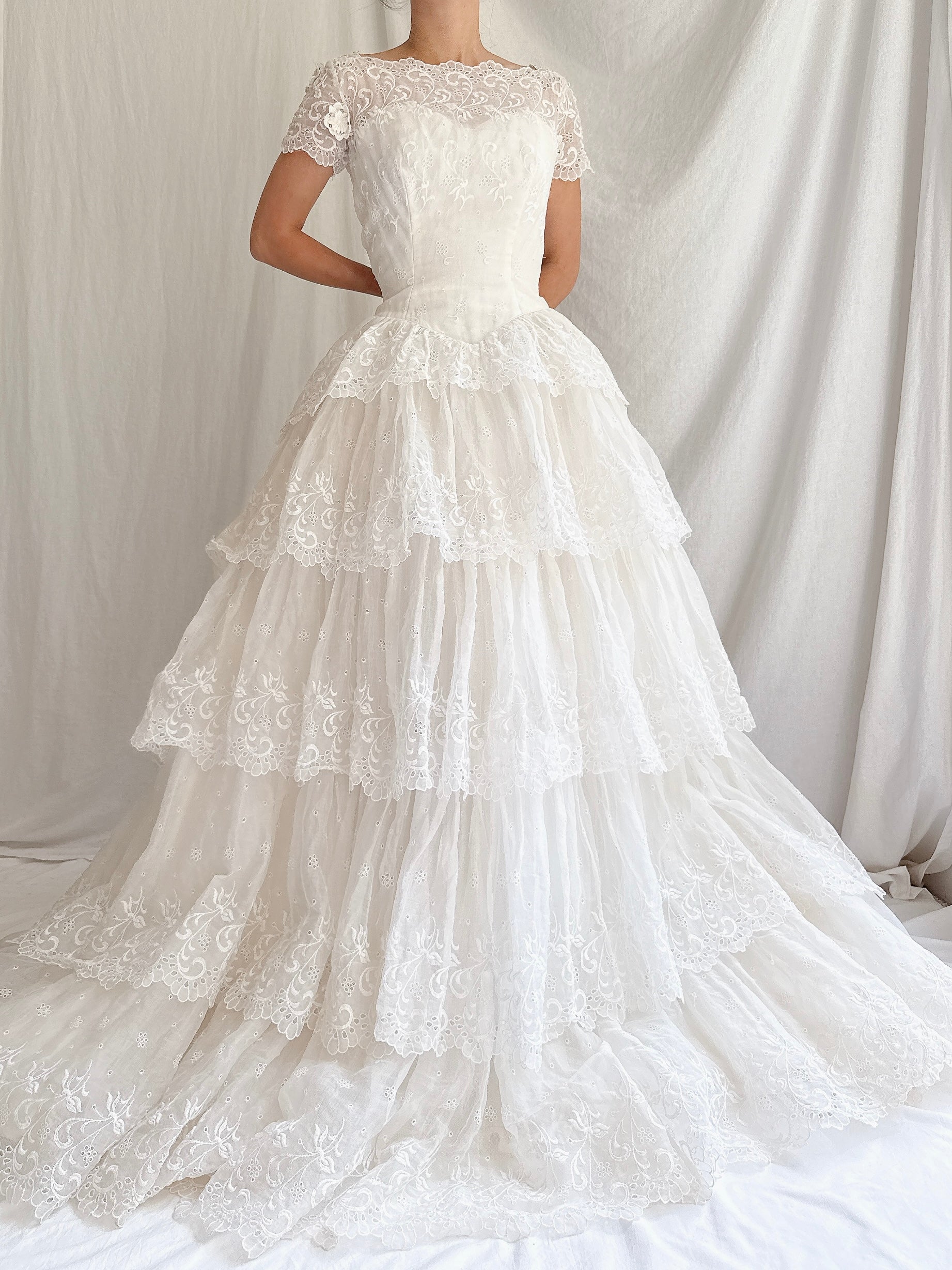 1950s Organdy Tiered Gown - S