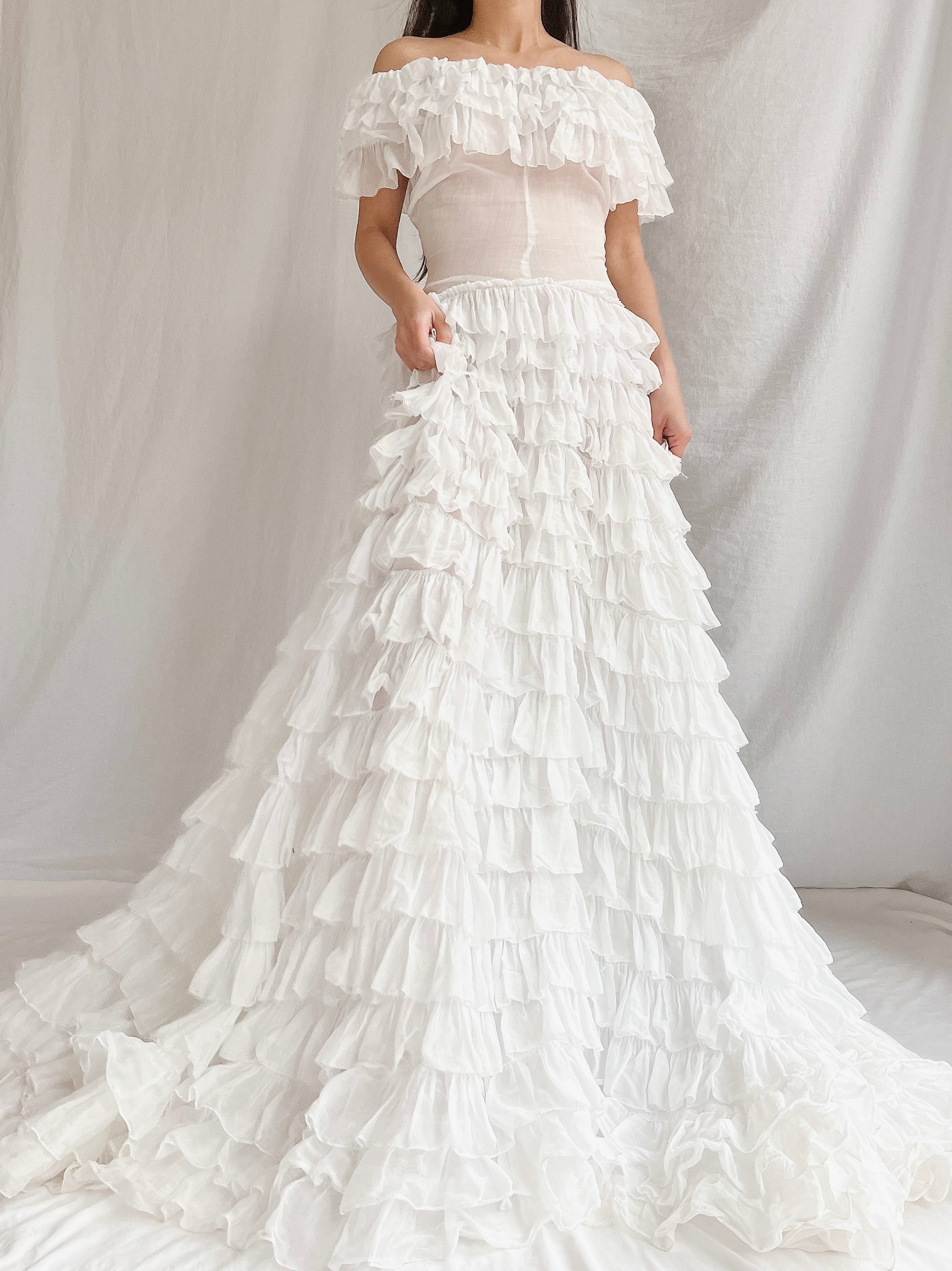 1930s Organdy Ruffle Gown - XS