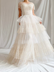 1950s Tulle and Embroidered Lace Gown - XXS/0