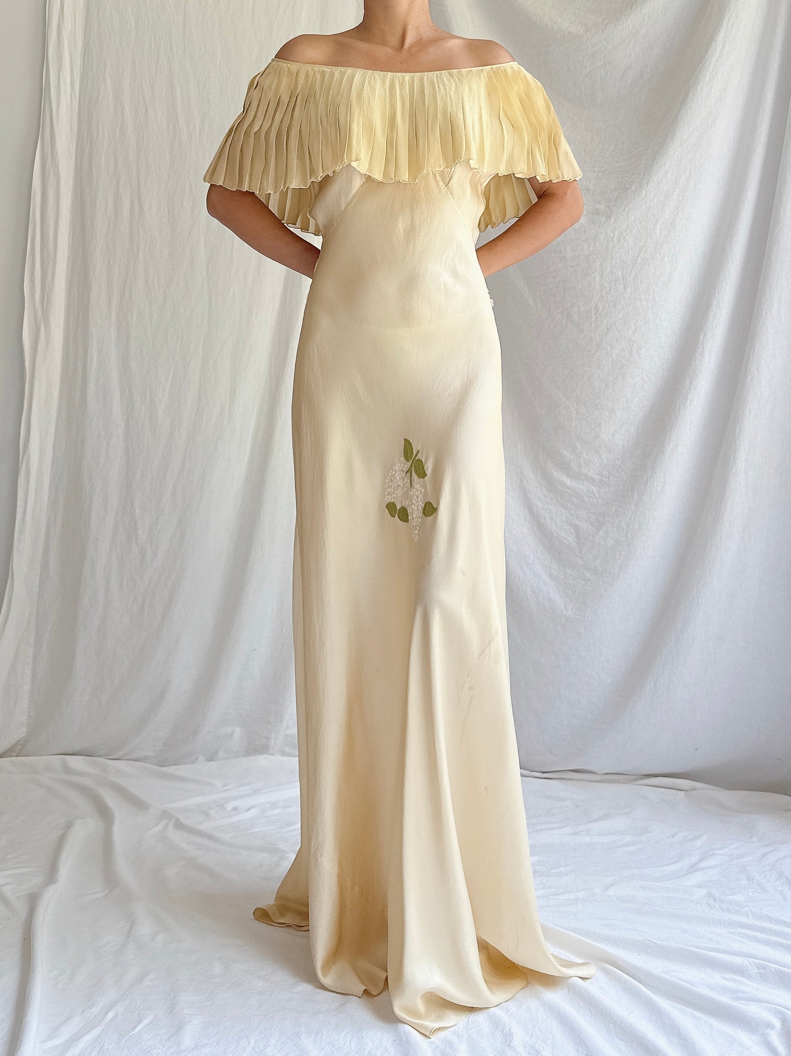 1930s Silk Butter Yellow Bias Cut Dress - M