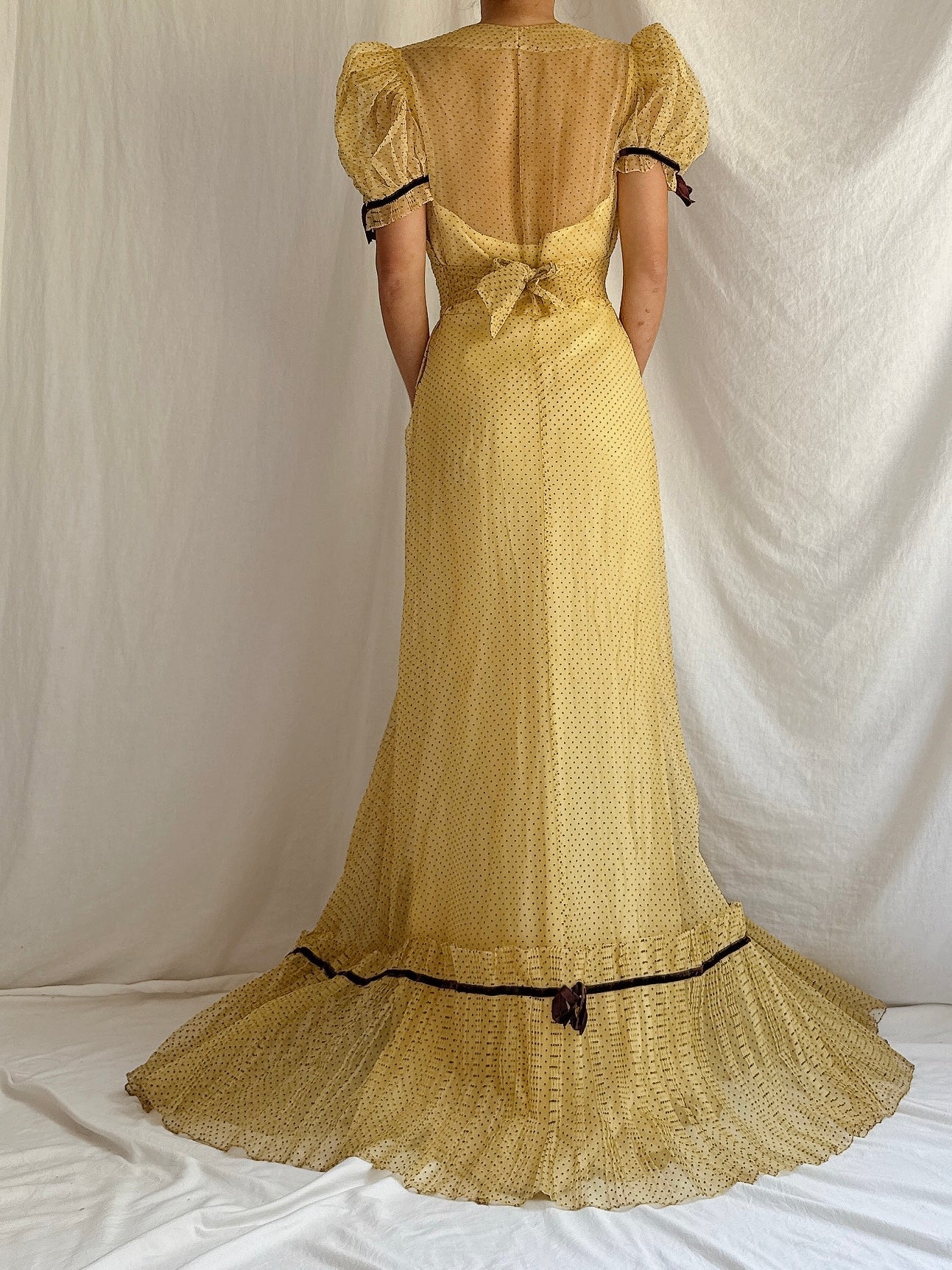 1930s/40s Organdy Flocked Gown - S