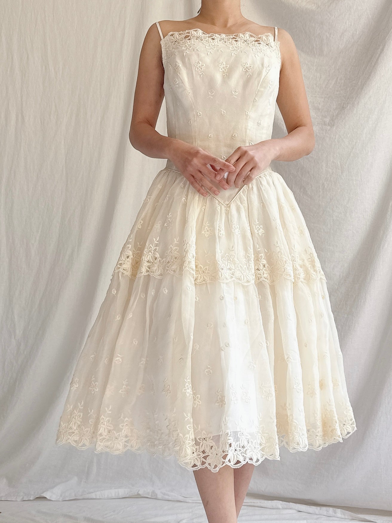 1950s Organza Embroidered Dress - XS