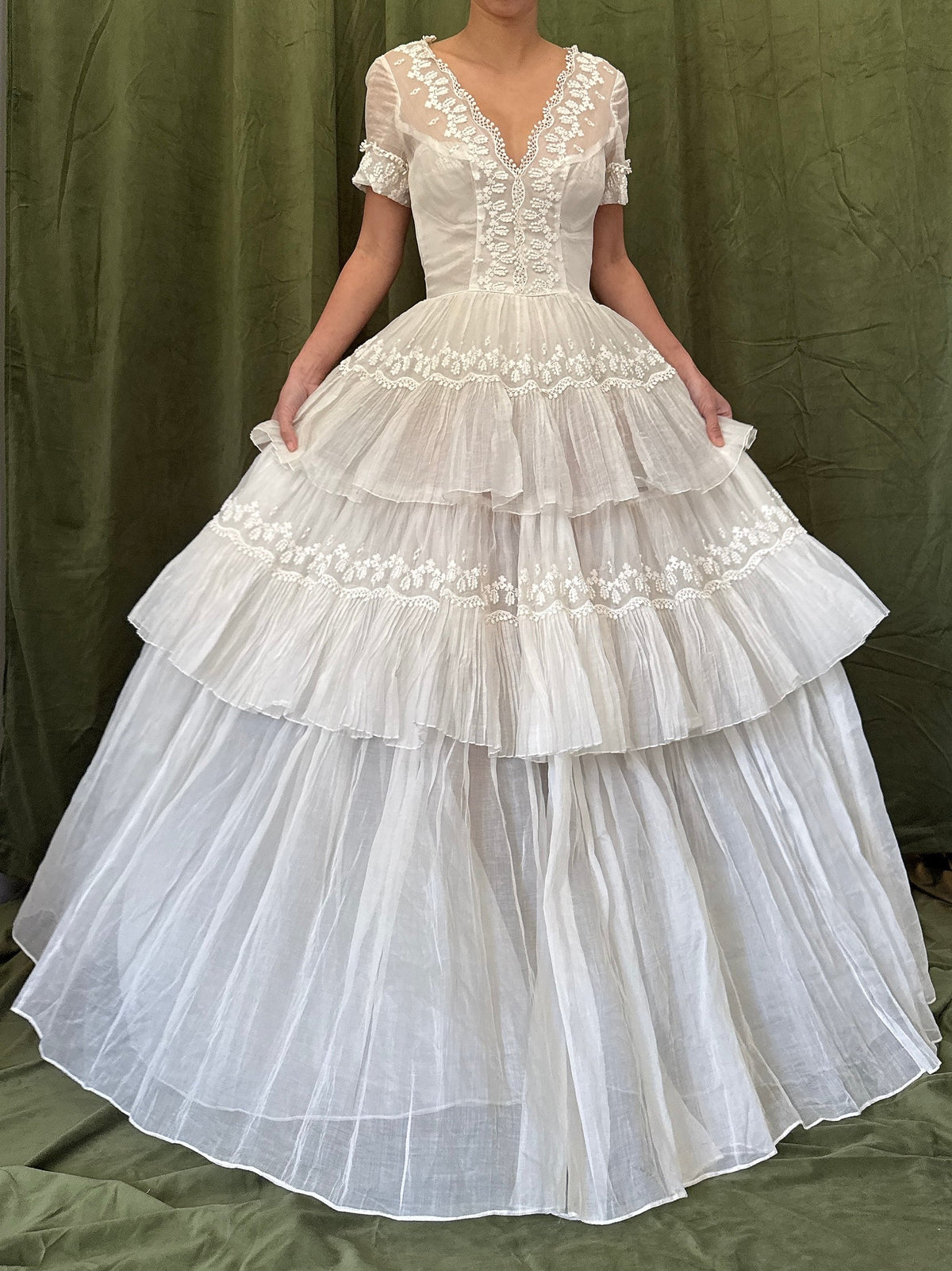 1950s Organdy Tiered Dress - XS