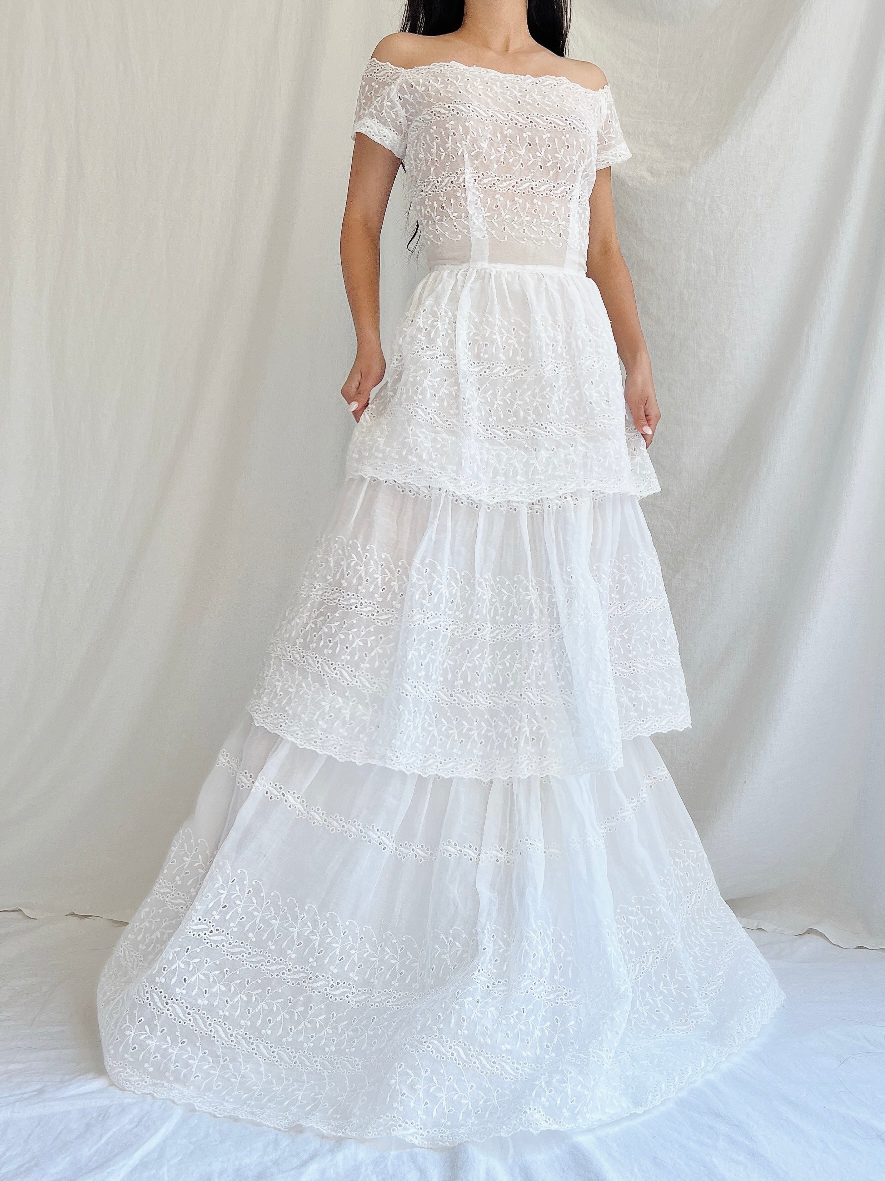 1940s Organdy Embroidered Gown - XS