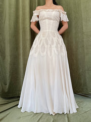1950s Chiffon & Lace Dress - S