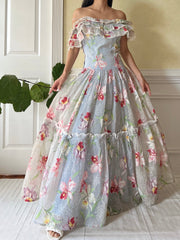 1940s Orchid Textured Organdy Gown - S
