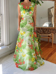 1960s Chiffon Floral Dress - M