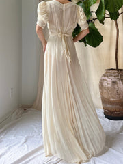 1940s Silk Chiffon Shirred Sleeves - S