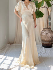 1930s Silk Short Sleeves Gown - S