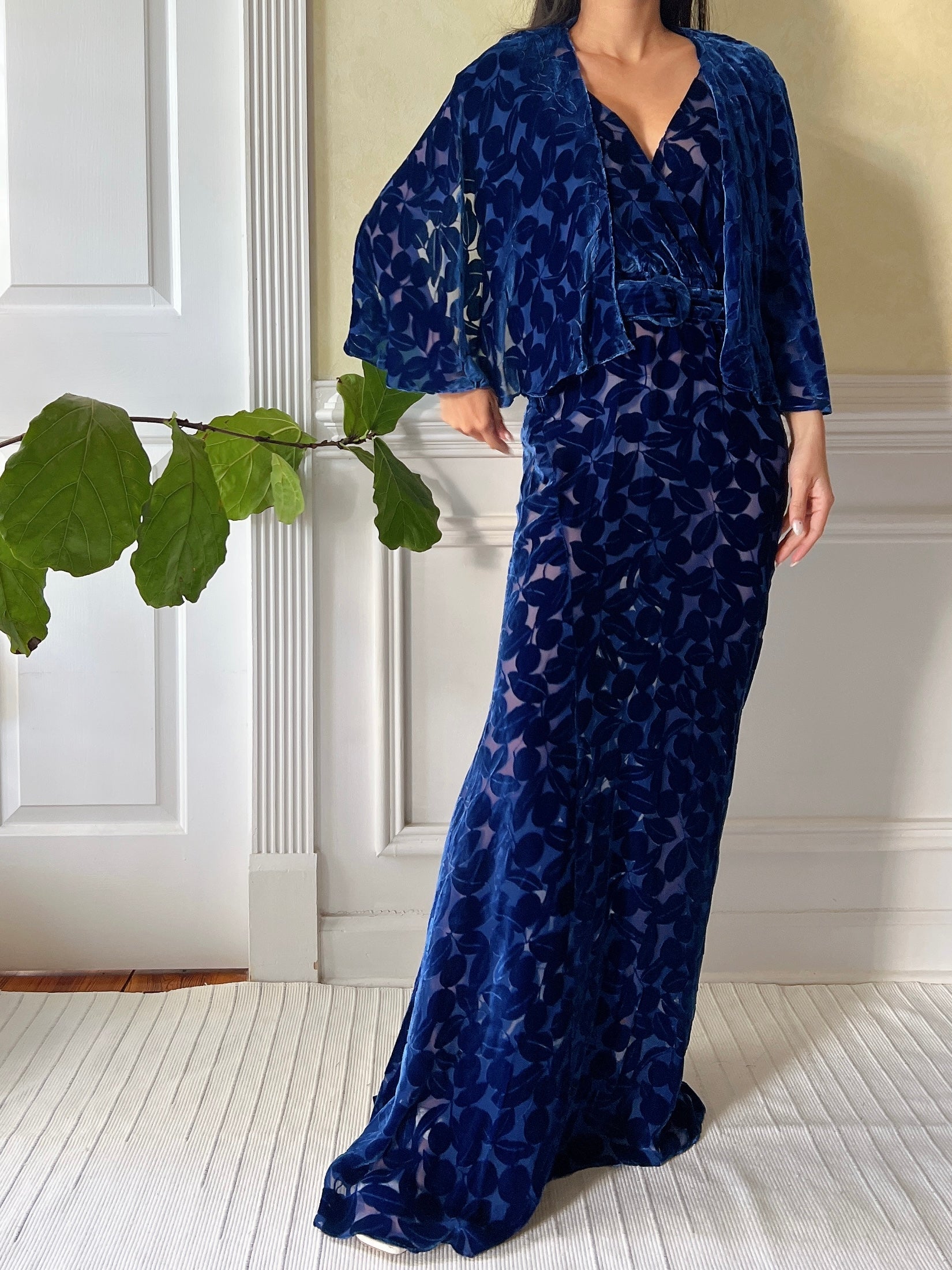 1930s Sapphire Silk Velvet Gown - S/M
