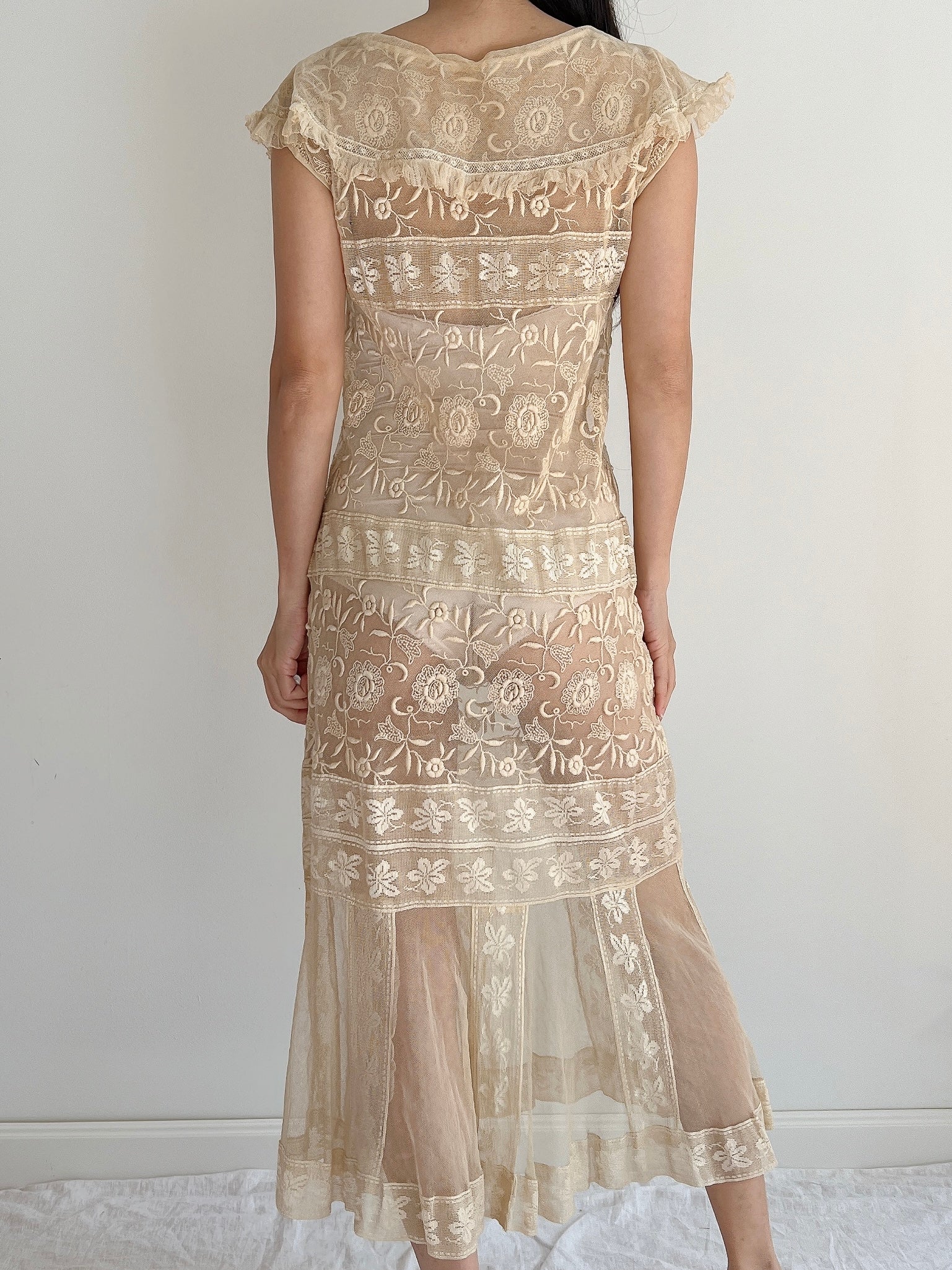 1920s Ecru Lace Dress - S