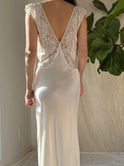 1930s Ivory Satin Dress - S