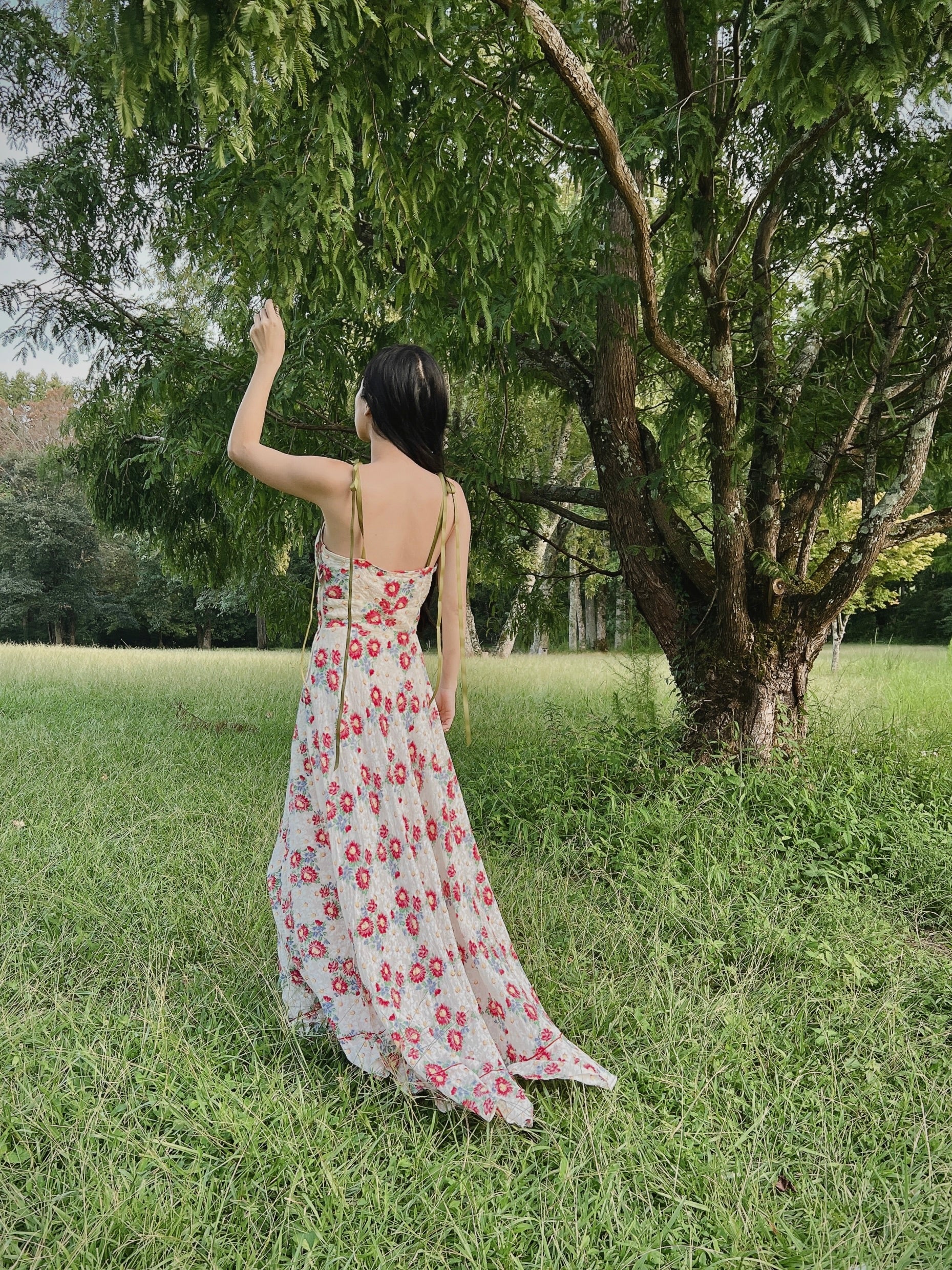 1930s Textured Organdy Floral Gown  - S