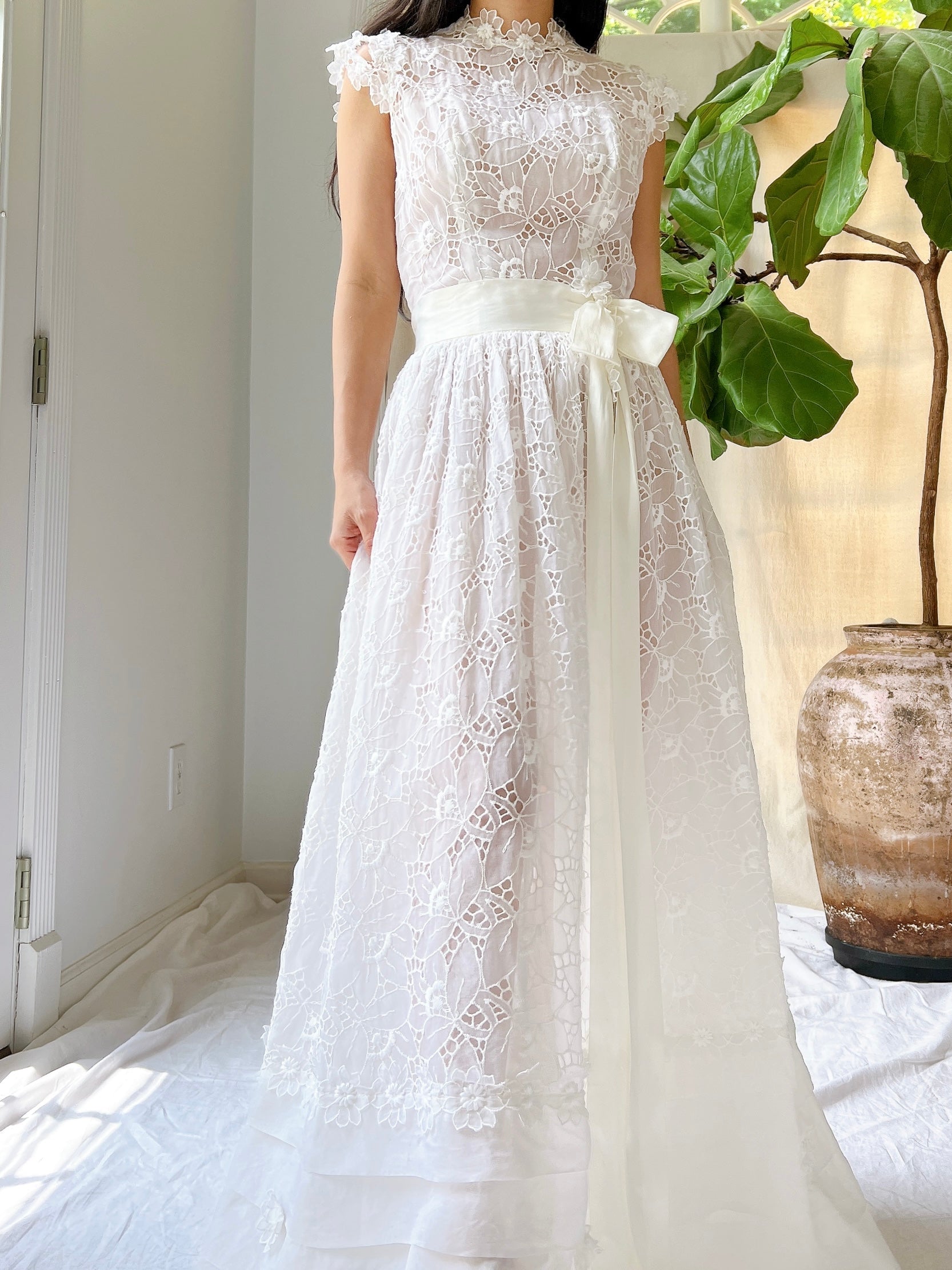 1950s Silk Organza Cutout Gown - XS