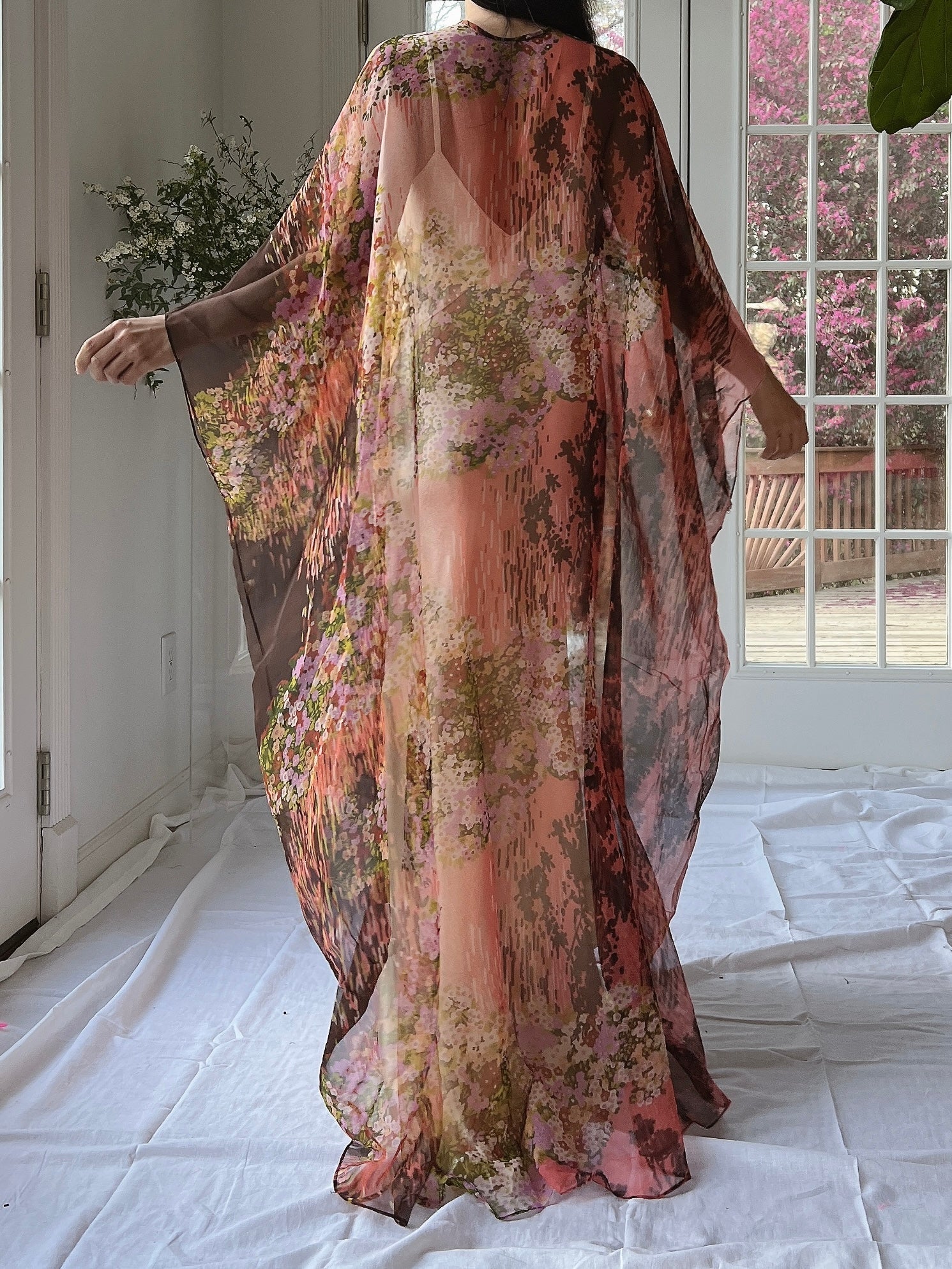 1960s Floral Chiffon Kaftan - OSFM