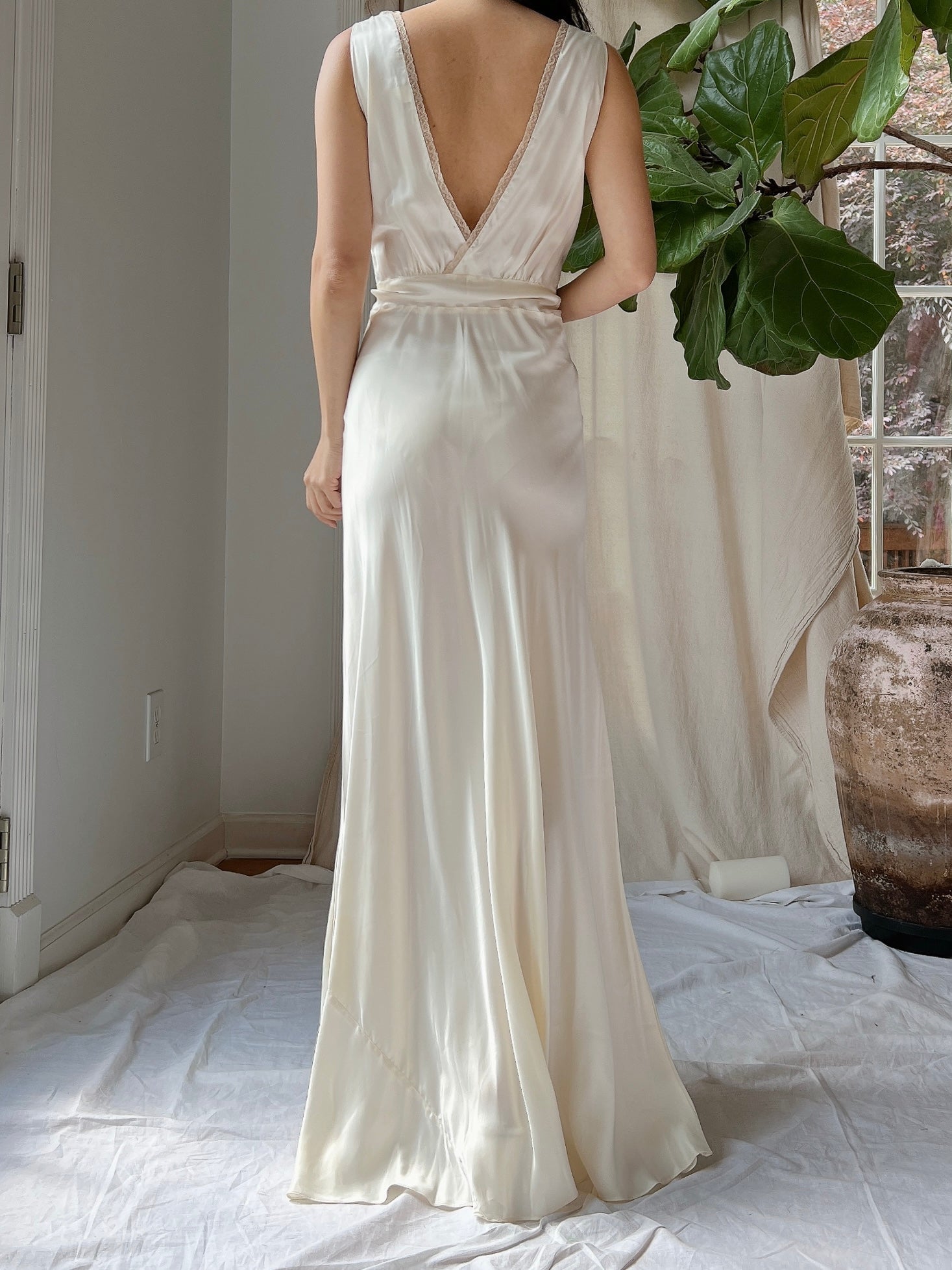 1930s Satin and Lace Slip Dress - S/M