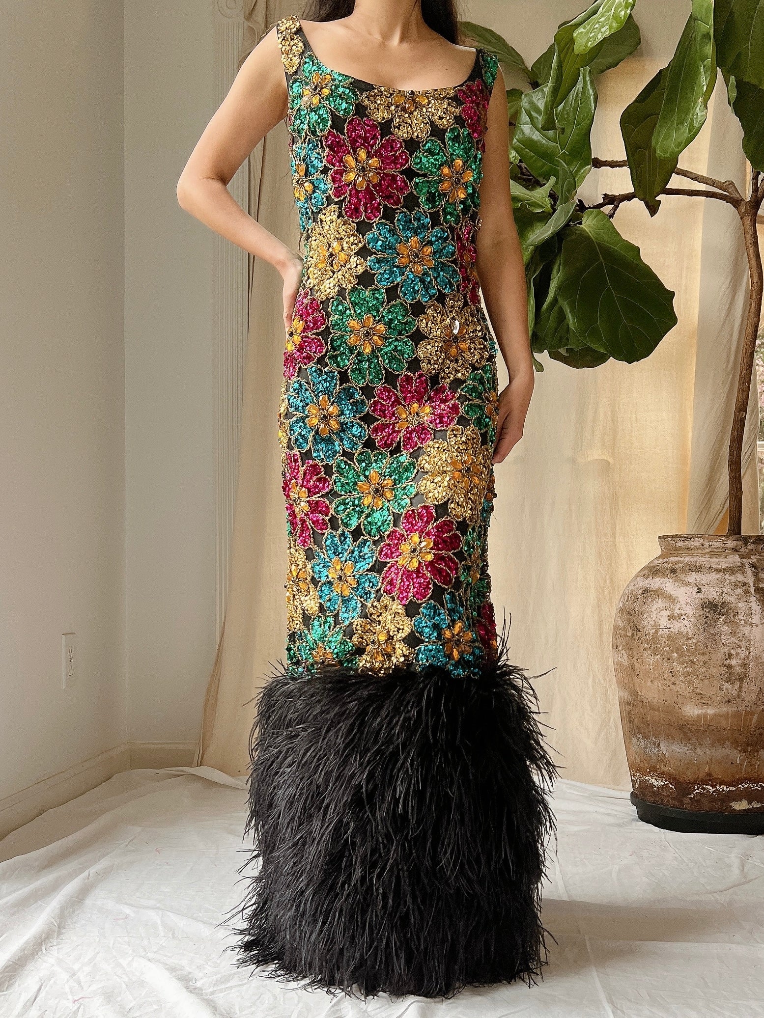 1960s Couture Feathered Gown - S/M