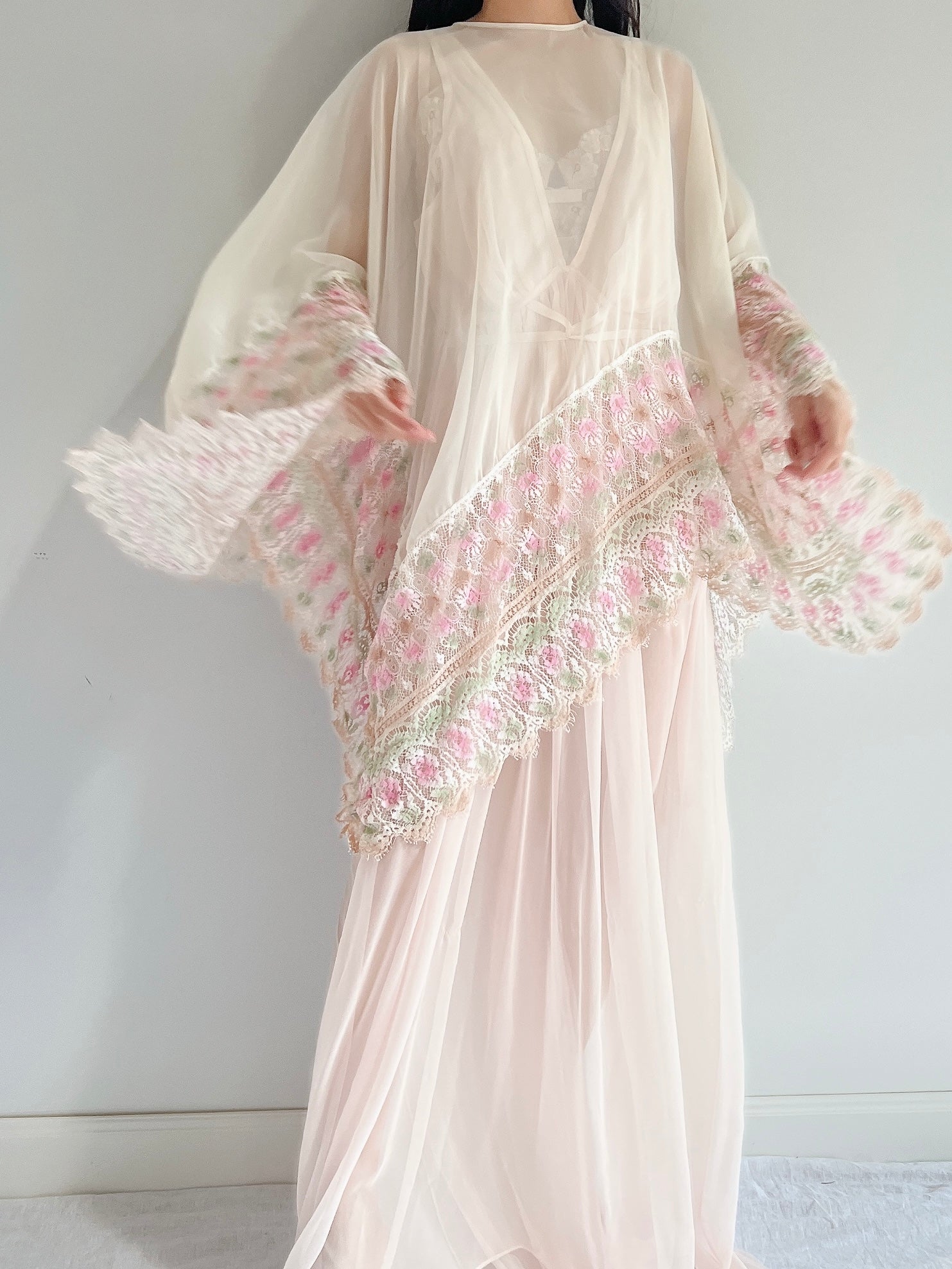 1960s Chiffon and Crochet Asymmetrical Cape - OSFM