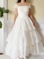 1950s Tiered Embroidered Gown - XS
