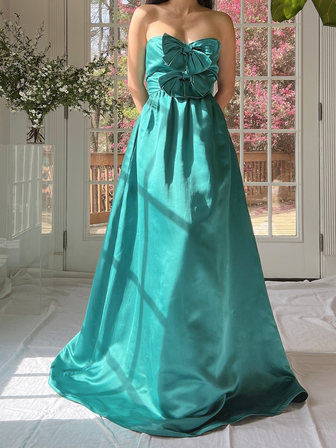1960s Emerald Silk Bow Dress - S