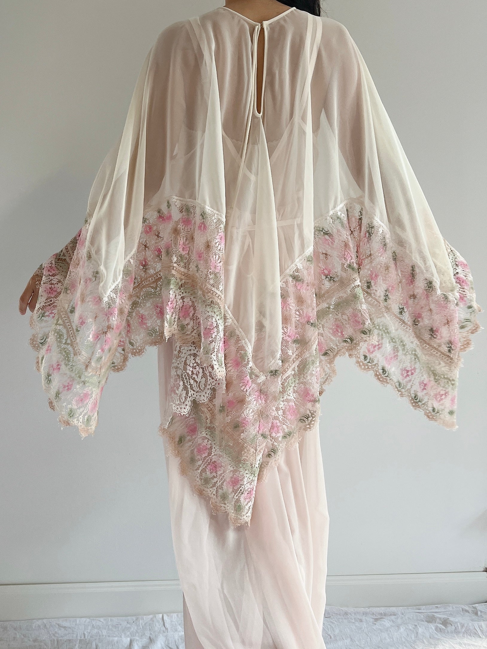1960s Chiffon and Crochet Asymmetrical Cape - OSFM