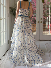 1940/50s Morning Glory Organdy Voile Sheer Gown - S